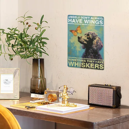 Vista 4 de Póster de pared vintage, placa de metal, ángeles no siempre tienen alas a veces tienen bigotes, póster de pared de metal caniche, placas de ángel