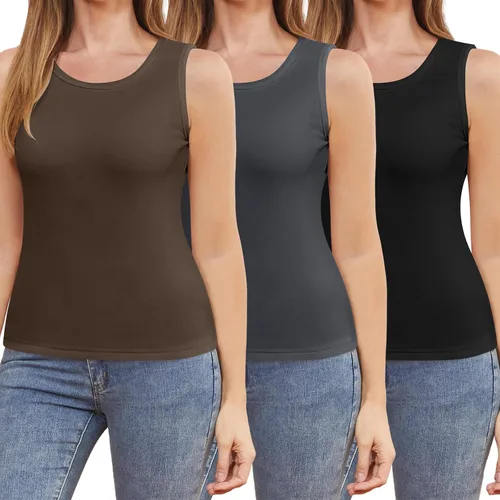 Vista 12 de 3 piezas de camisetas térmicas sin mangas para mujer, ropa interior de forro polar, suave, sin mangas, chaleco de capa base cálida