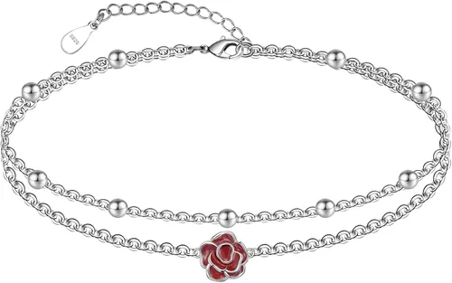 Vista 31 de CHIC & ARTSY Tobilleras delicadas de plata de ley S925 para verano, pulsera de tobillo ajustable multicapa para playa, joyería de pie para mujer