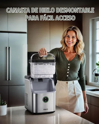 Vista 2 de Silonn Encimera para hacer hielo Nugget con cesta desmontable y asa Acero inoxidable desmontable