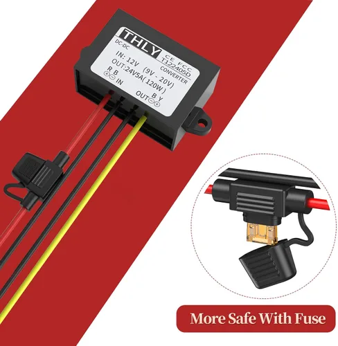 Vista 4 de Convertidor Vonverter de 12 V CC a 24 V CC 5 A 120 W, 12 a 24 V convertidor elevador con fusible impermeable y bloque de terminales de cable