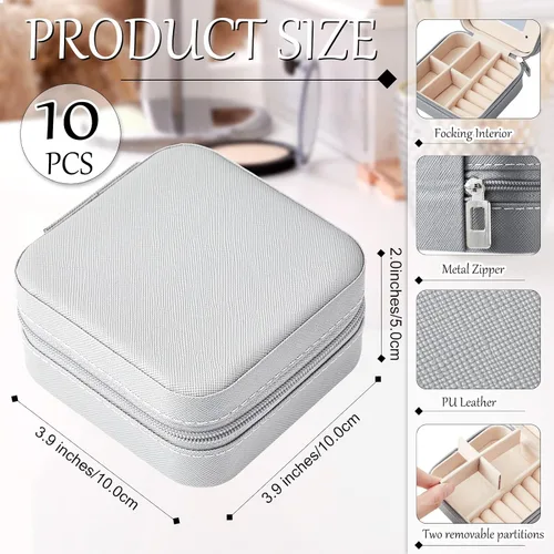 Vista 2 de Joyero de viaje de 10 piezas, cajas de regalo de dama de honor, organizador de viaje con espejo, caja pequeña de joyería, mini caja organizadora