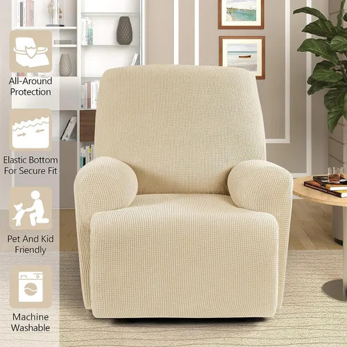 Vista 4 de LazyBoy - Funda para silla reclinable jacquard, fundas elásticas de terciopelo de color liso para sillas reclinables, 4 piezas, protector de muebles