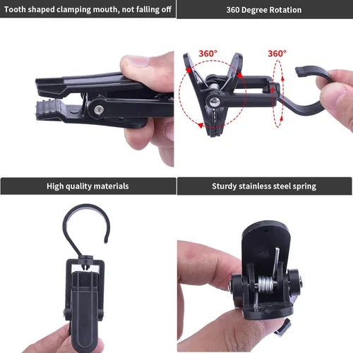 Vista 3 de 12 piezas de ganchos giratorios súper resistentes de plástico, clips para cortinas, alfileres para ropa, clips para toallas de playa, clips
