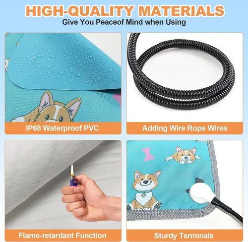 Vista 5 de Almohadilla térmica para perros grandes de 34 x 21 pulgadas con interruptor de termostato inteligente y cable resistente a las masticadas