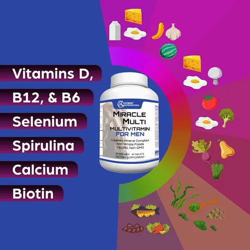 Vista 5 de MiracleMulti Best Multivitamínico para hombres, suplemento vitamínico y mineral con probióticos, mezcla de enzimas superalimentarias: apoyo
