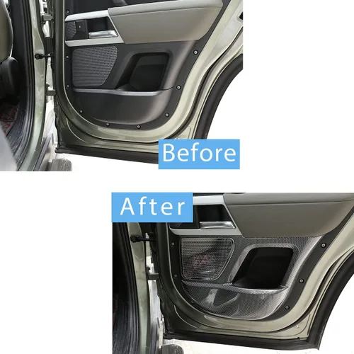 Vista 2 de Cubierta de panel antipatadas para puerta interior de automóvil para Land Rover Defender 2020 2021 (estilo de fibra de carbono)
