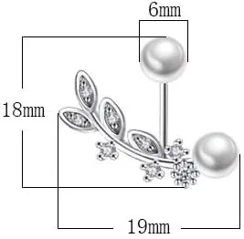 Vista 2 de Juego de aretes tipo chaqueta de oreja de plata de ley 2 en 1 con circonita cúbica