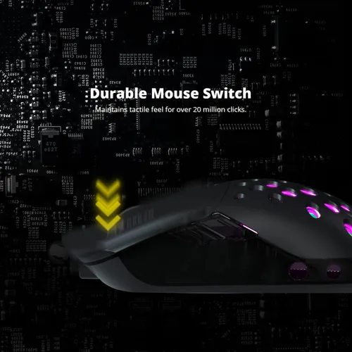 Vista 7 de DREVO Owl - Mouse inalámbrico RGB para juegos con 85G ligero, conectividad de 2.4G, 6 botones programables, sensor óptico PixArt PMW3325 y 6 niveles