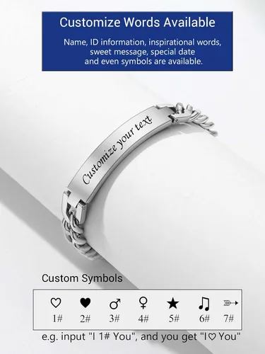 Vista 6 de PROSTEEL Pulsera personalizada para hombres y mujeres, con fecha de nombre, con grabado inicial y cita de inicial, pulseras de identificación