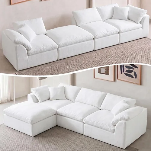 Vista 12 de Sofá modular de nube sin hueso de 110 pulgadas para sala de estar, sofá modular en forma de L de gran tamaño con otomana, sofá seccional de felpilla