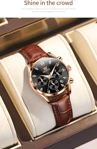 Vista 5 de OLEVS Women Watch Brown Leather Straps Ladies Rose Gold Elegant Luxury Dress Chronograph Waterproof Wrist Watch Date Day