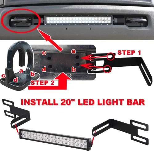 Vista 6 de Compatible con Dodge Ram 2500 3500 2003-2020 Soportes de montaje de rejilla de parachoques ocultos para barra de luz LED recta de 22'' 32'' 42