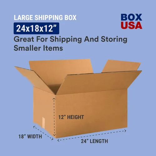 Vista 2 de Box USA Cajas de envío de 24 pulgadas de largo x 18 pulgadas de ancho x 12 pulgadas de alto, paquete de 10 cajas grandes de cartón corrugado