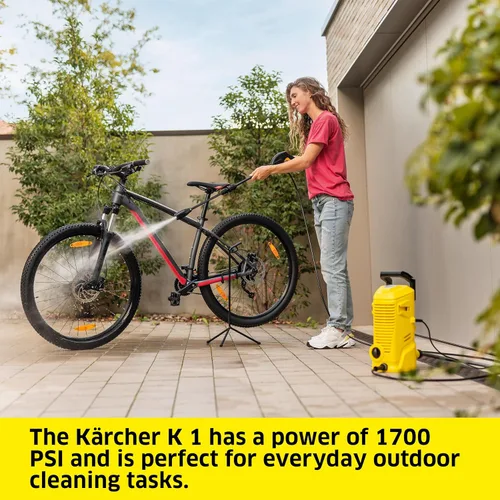 Vista 4 de Kärcher Hidrolavadora K 1, Máx 1.45 GPM, 1700 PSI, Pistola Rociadora de Gatillo y Lanza de Pulverización Vario Power - para Autos, Bicicletas