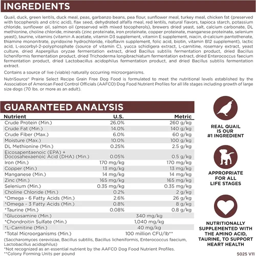 Vista 5 de NutriSource Alimento para perros Prairie Select sin granos, multiproteínas