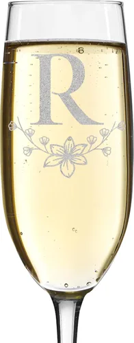 Vista 21 de shop4ever Monograma de letra floral de flauta de champán grabado con láser, 8 oz (L)