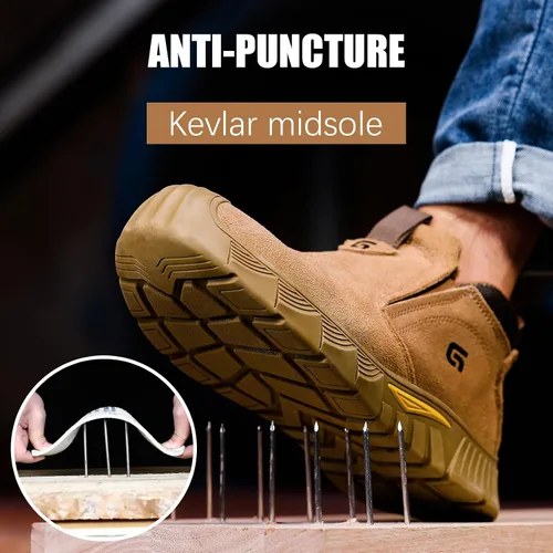 Vista 4 de GLANOUDUN - Botas de trabajo de soldadura para hombre, con punta de acero, antideslizantes, zapatos de trabajo indestructibles para hombre, zapatos