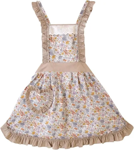 Vista 16 de CRB Fashion Delantal para mujeres para cocinar y hornear Delantales de chef de cocina para damas, mujer, con bolsillo Flor de melocotón azul Lgt