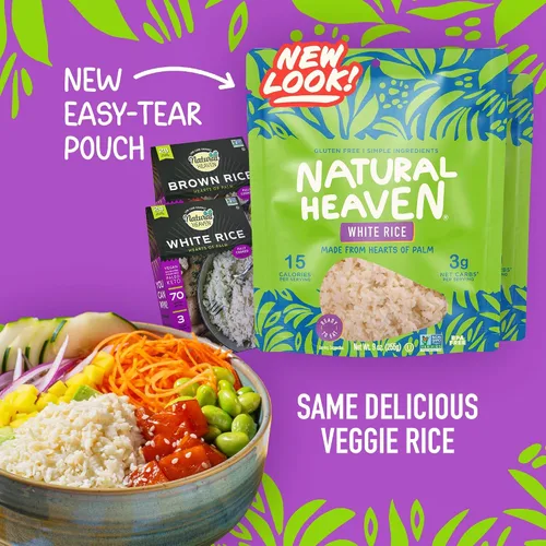 Vista 3 de Natural Heaven Arroz blanco y integral, variedad de corazones de palma, paquete de 6 – Naturalmente rico en potasio, arroz vegetariano bajo