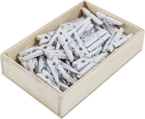 Vista 3 de JAM Papel® Mini Madera Ropa Pin Clips – 1 1/8" & 7/8 – 50 por caja, Blanco