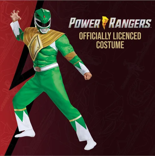 Vista 3 de Disguise Men's Green Ranger Classic Muscle Adult Costume