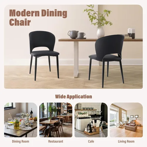Vista 6 de Lamberia Juego de 2 sillas de comedor modernas para cocina y comedor con asiento acolchado de cuero sintético y patas de metal, color negro, juego