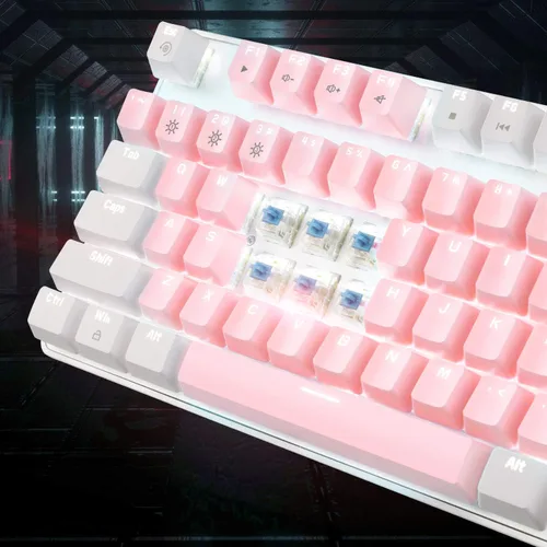 Vista 3 de MageGee Teclado mecánico para juegos, interruptor azul mejorado de 104 teclas, teclado retroiluminado blanco, teclado mecánico con cable USB