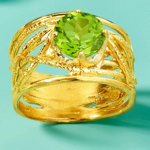Vista 4 de Ross-Simons Gemstone Textured Openwork Ring in 18kt Gold Over Sterling