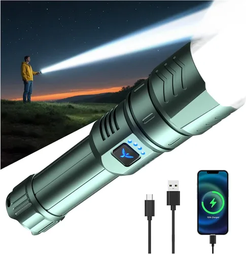 Vista 14 de SKYFIRE Linternas recargables de alto lúmenes, linterna súper brillante de 5000mAh, linterna táctica LED impermeable y potente para camping