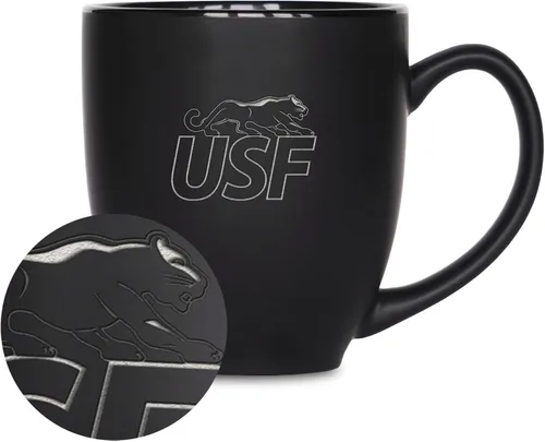 Vista 388 de Rico Industries - Taza de cerámica mate negra con grabado láser estándar de 15oz para NCAA (escuelas T & U) - Para bebidas calientes o frías