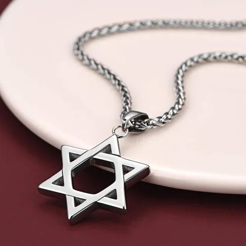 Vista 7 de FaithHeart Magen David - Collar con colgante de estrella de David de acero inoxidable joyería judía para mujeres y hombres el sello de Salomón