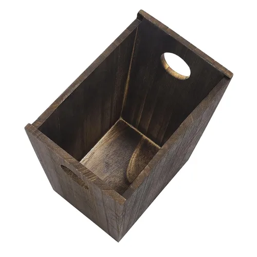 Vista 4 de MOOACE Cubo de basura pequeño, cesta de basura de madera con asa, contenedor de reciclaje rústico para dormitorio, sala de estar, oficina, cocina
