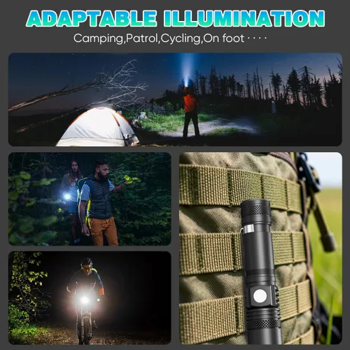 Vista 8 de NAKCNM 2 Pack High Lumens LED Flashlight, Rechargeable Super Bright Torch with Adjustable Focus, USB-C Charging, Small Pocket-Sized Flashlight for