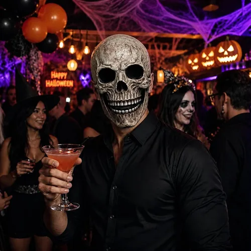 Vista 3 de Máscara de calavera de látex para adultos con mandíbula móvil