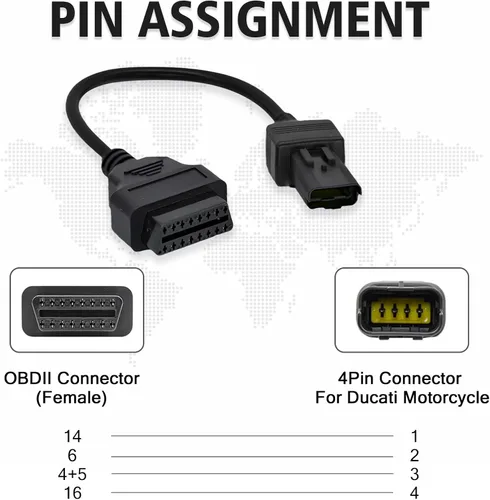 Vista 5 de Obd2 Adaptador para motocicleta Ducati 4 pines a 16 pines OBD Cable Obd1 to Obd2 Adapter for Diavel/Multistrada 1200/Panigale 1199/Monster