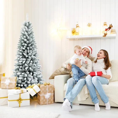 Vista 9 de BestComfort Árbol de Navidad flocado de nieve de 7.5 pies, árbol de nieve con bisagras con 1189 puntas de rama, polietileno de calidad y PVC