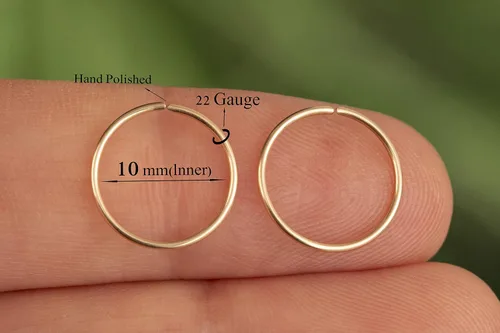 Vista 113 de Aretes de aro de oro de plata – Aretes de aro para mujer, dos piezas de aros de plata fina rellenos de oro, aro de hélice, anillo de tragus, aro