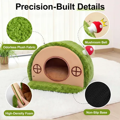 Vista 7 de Casa para gatos de interior – Bonita cueva de cama para gatos, con agujero de árbol, tienda de campaña para gatitos y mascotas pequeñas y medianas