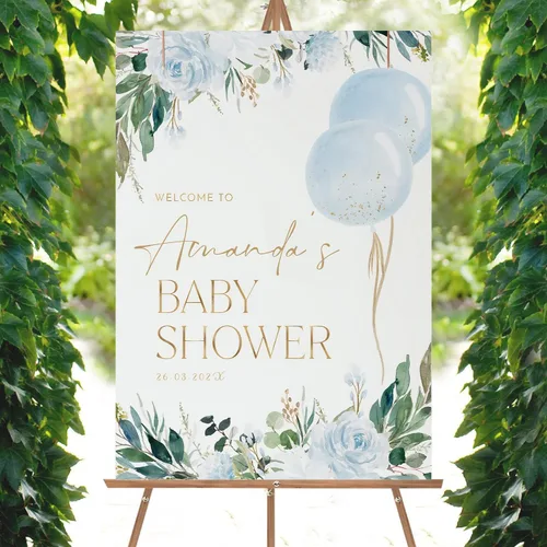 Vista 3 de Letrero de bienvenida personalizado para baby shower, letrero de bienvenida personalizado para bebé, letrero de bienvenida de globo azul, decoración