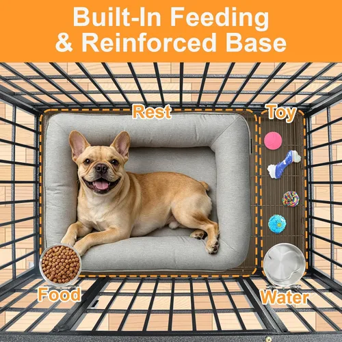 Vista 7 de Homey Pet Jaula apilable para perros de 36 pulgadas, resistente e indestructible, a prueba de escape, con 4 ruedas con bloqueo, bandeja extraíble