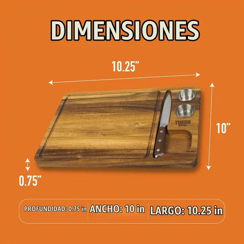 Vista 4 de Yukon Glory Juego de tablas para carne, madera de acacia, tazas de salsa