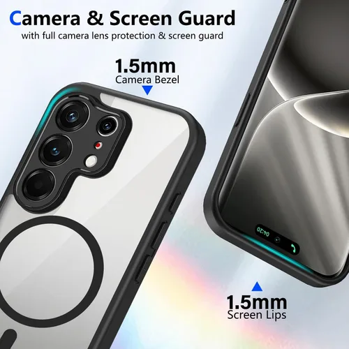 Vista 58 de Funda magnética transparente compatible con Xiaomi 17T, color negro 2 en 1 PC + TPU cubierta de teléfono a prueba de golpes, carcasa protectora
