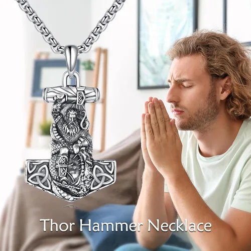 Vista 6 de YFN Collar vikingo de plata de ley con colgante de talismán nórdico Vegvisir, joyería vikinga, regalo gótico de bruja para mujeres y hombres