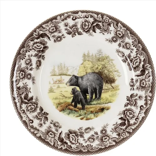 Vista 25 de Spode Woodland Bass Plato de Ensalada - 8" Loza Fina, Hecho en Inglaterra, Diseño de Pez de Caza con Borde de Flores Británicas para Ensaladas