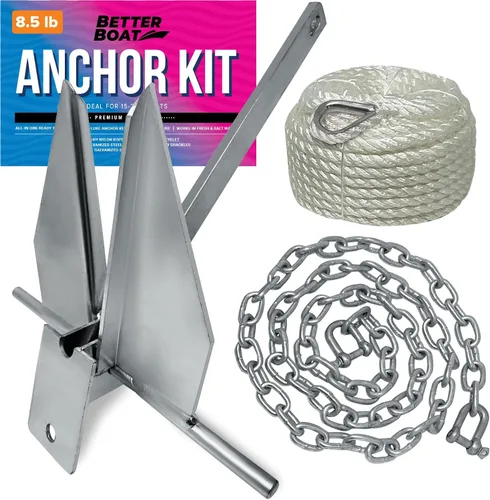 Vista 9 de Kit de anclaje para lancha pesada Fluke Anchor con cadena de anclaje y cuerda de anclaje para lancha para incluir anclajes de barco para barcos