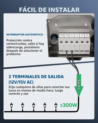 Vista 5 de DEWENWILS Transformador de bajo voltaje de 300W para paisaje, transformadores de bajo voltaje para exteriores con sensor de fotocélula