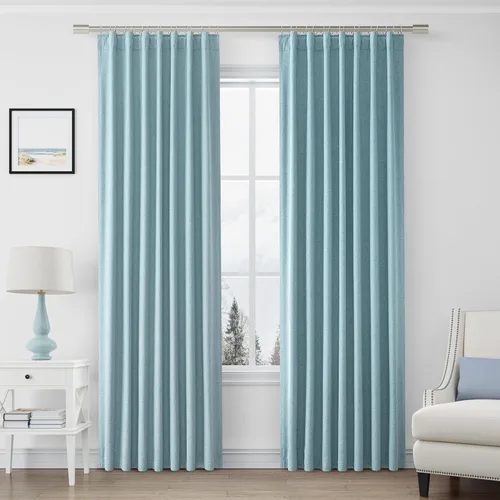 Vista 29 de Joywell - 2 cortinas de lino 100% opacas, con bolsillo para cortinero, trabilla trasera, cinta para ganchos y anillas con clip, con aislamiento