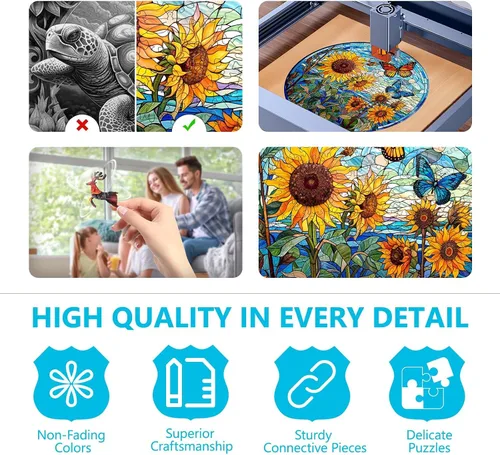 Vista 3 de Rompecabezas de madera para adultos, rompecabezas de madera de girasol de cristal, rompecabezas de madera de forma única para adultos, rompecabezas