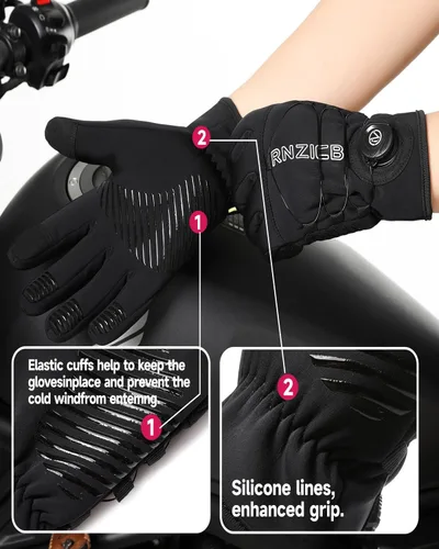 Vista 2 de Guantes de invierno para hombre, impermeables y resistentes al viento, guantes de ciclismo de 10 F para mujer, guantes cálidos para pantalla táctil
